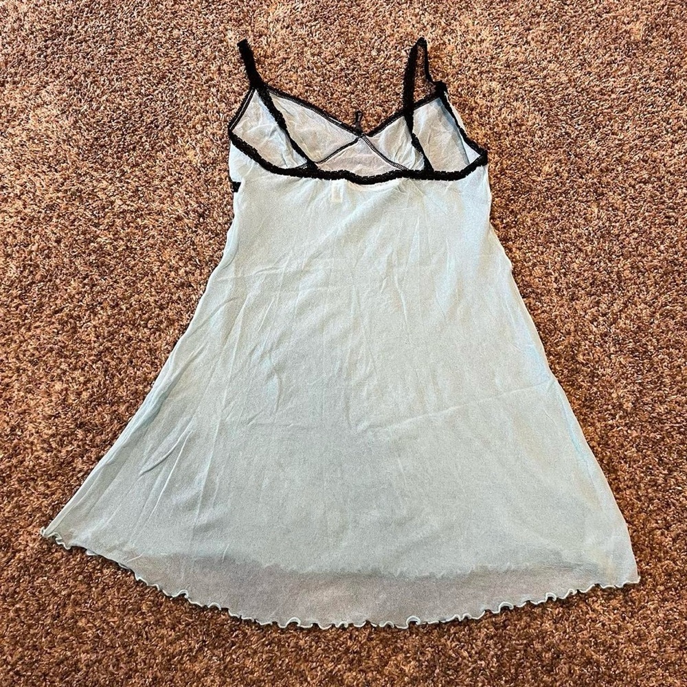 Victoria’s Secret 1997 teal blue + black sheer mini lingerie slip - Picture 4 of 5